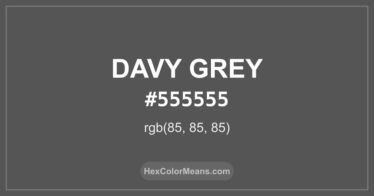 Clear image showing Davy Grey color swatch with hex value #555555 and RGB value (85,85,85)
