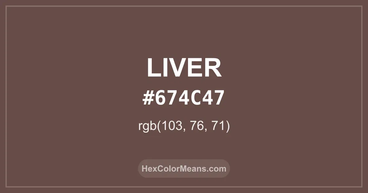 Clear image showing Liver color swatch with hex value #674C47 and RGB value (103,76,71)