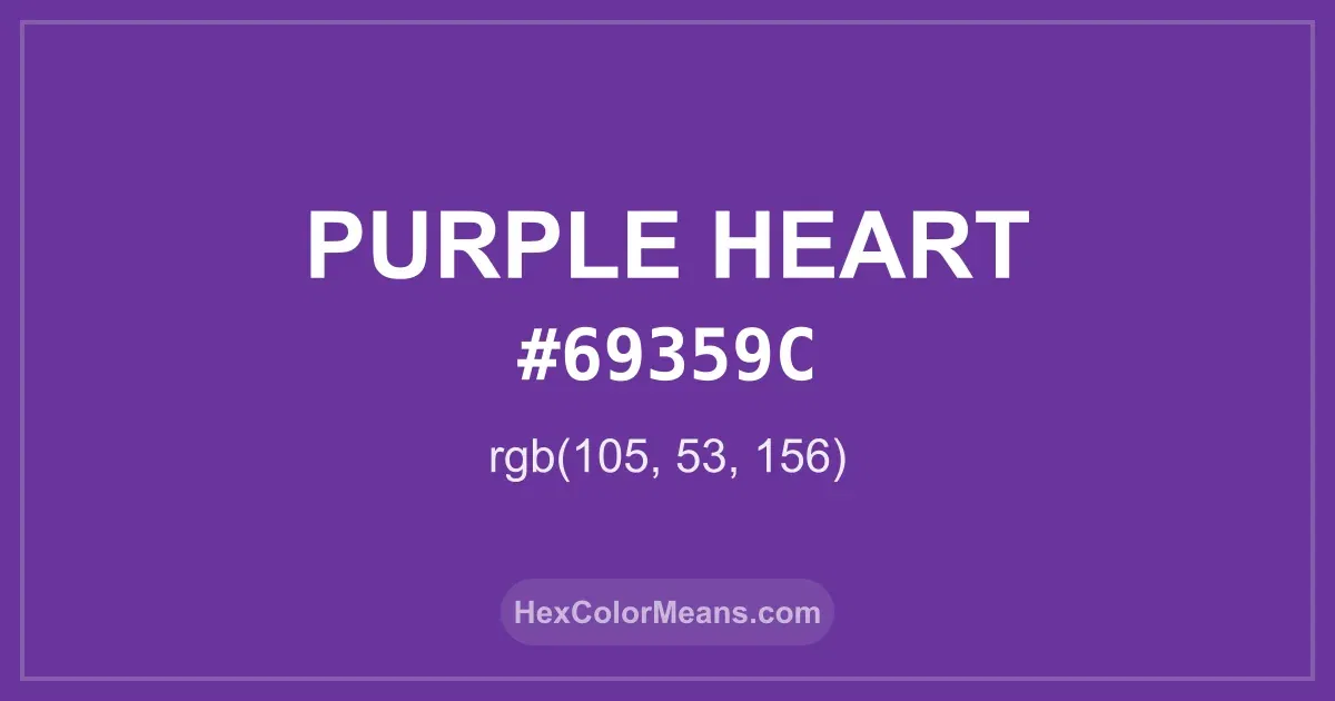 Clear image showing Purple Heart color swatch with hex value #69359C and RGB value (105,53,156)