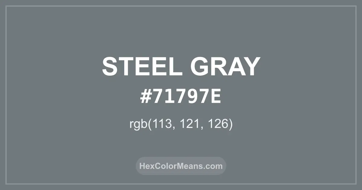 Clear image showing Steel Gray color swatch with hex value #71797E and RGB value (113,121,126)