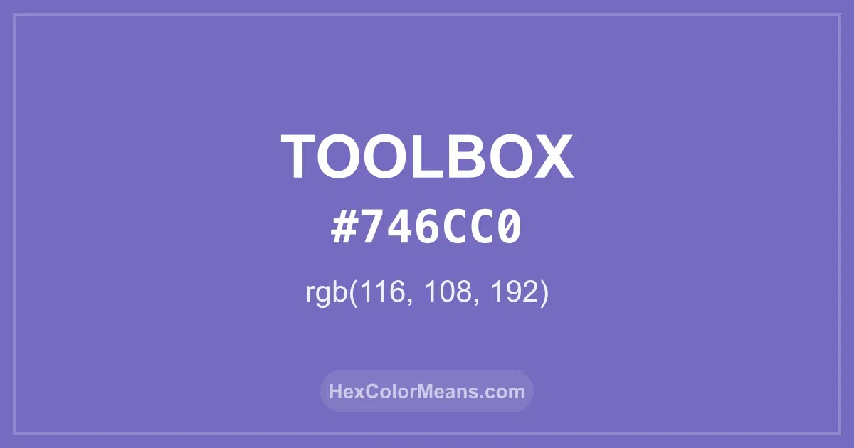 Clear image showing Toolbox color swatch with hex value #746CC0 and RGB value (116,108,192)