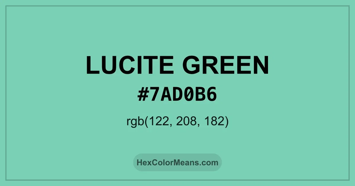 Clear image showing Lucite Green color swatch with hex value #7AD0B6 and RGB value (122,208,182)