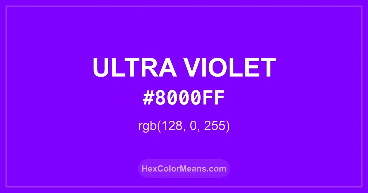 Clear image showing Ultra Violet color swatch with hex value #8000FF and RGB value (128,0,255)