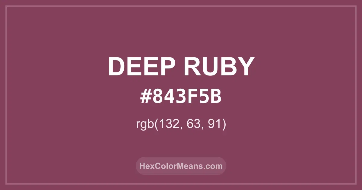 Clear image showing Deep Ruby color swatch with hex value #843F5B and RGB value (132,63,91)