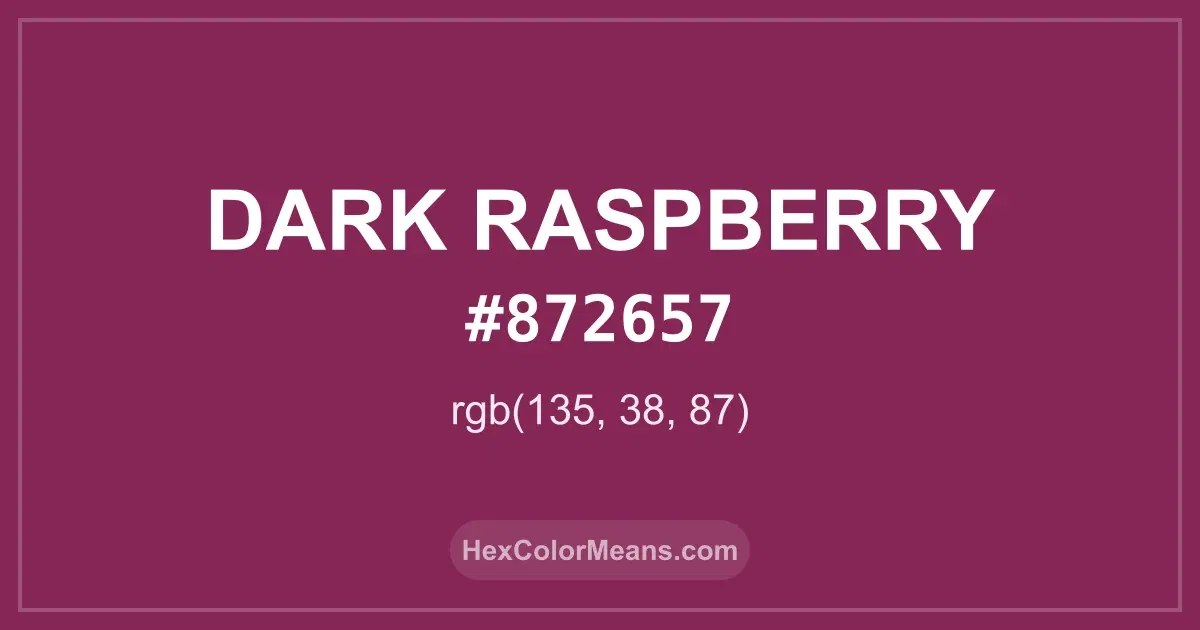 Clear image showing Dark Raspberry color swatch with hex value #872657 and RGB value (135,38,87)
