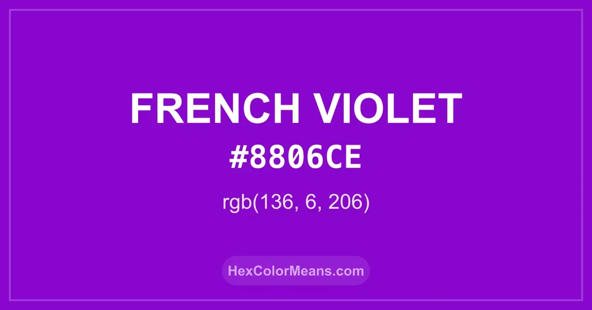 Clear image showing French Violet color swatch with hex value #8806CE and RGB value (136,6,206)