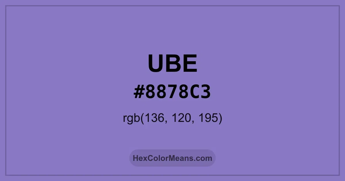 Clear image showing Ube color swatch with hex value #8878C3 and RGB value (136,120,195)