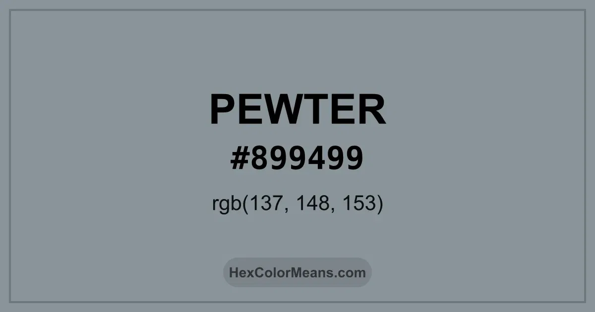 Clear image showing Pewter color swatch with hex value #899499 and RGB value (137,148,153)