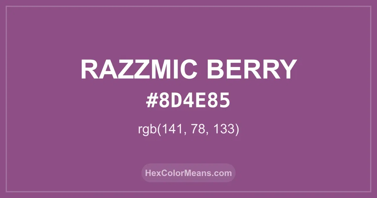 Clear image showing Razzmic Berry color swatch with hex value #8D4E85 and RGB value (141,78,133)
