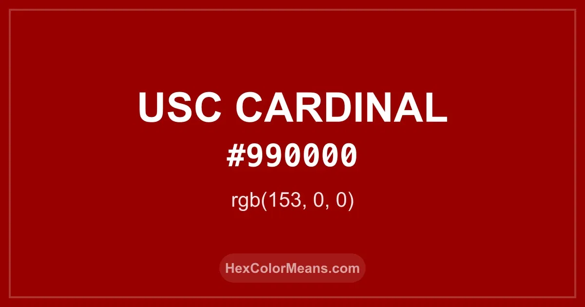 Clear image showing USC Cardinal color swatch with hex value #990000 and RGB value (153,0,0)