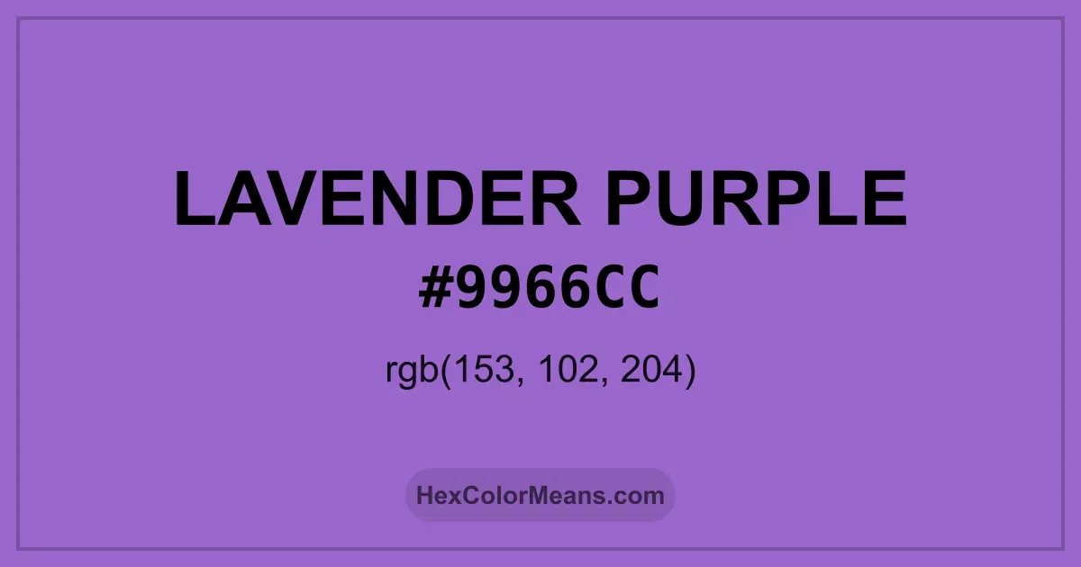 Clear image showing Lavender Purple color swatch with hex value #9966CC and RGB value (153,102,204)