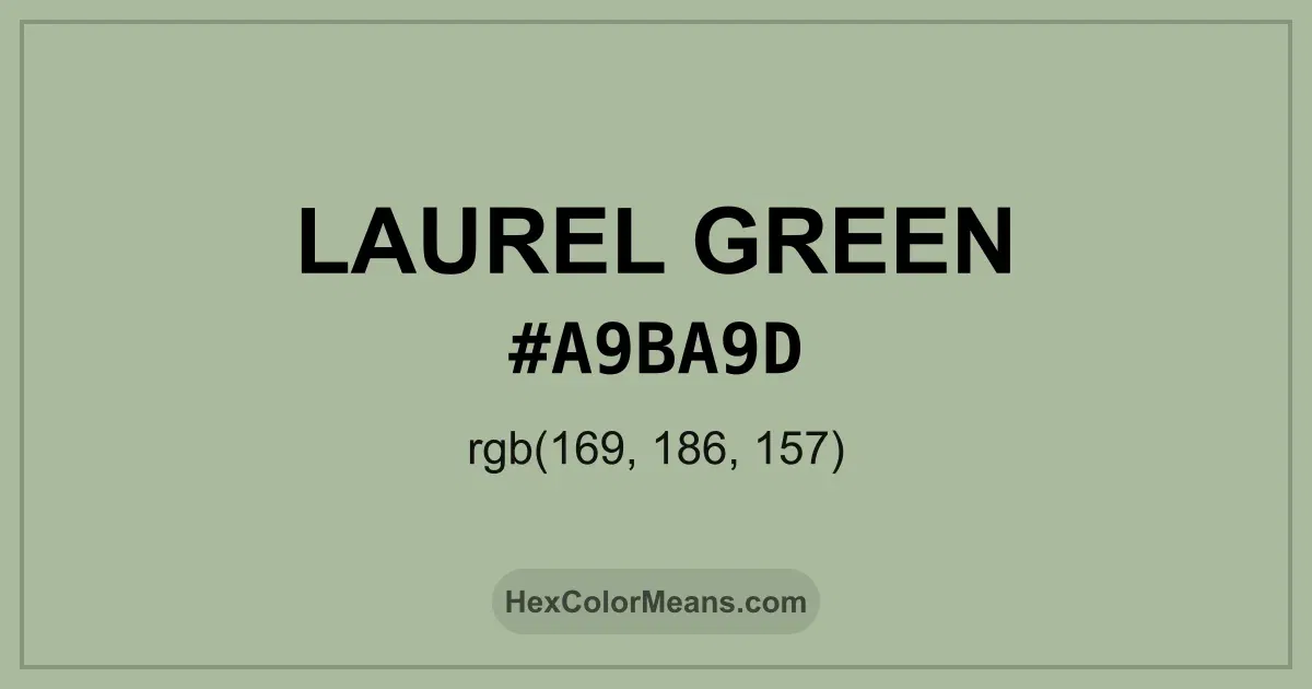Clear image showing Laurel Green color swatch with hex value #A9BA9D and RGB value (169,186,157)