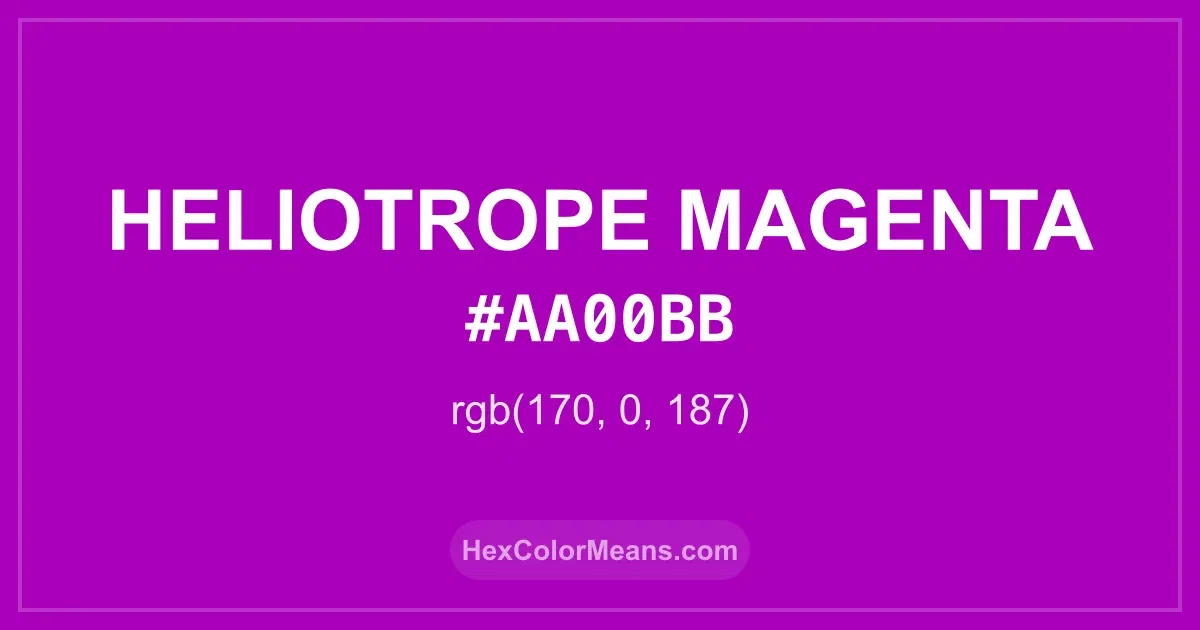 Clear image showing Heliotrope Magenta color swatch with hex value #AA00BB and RGB value (170,0,187)