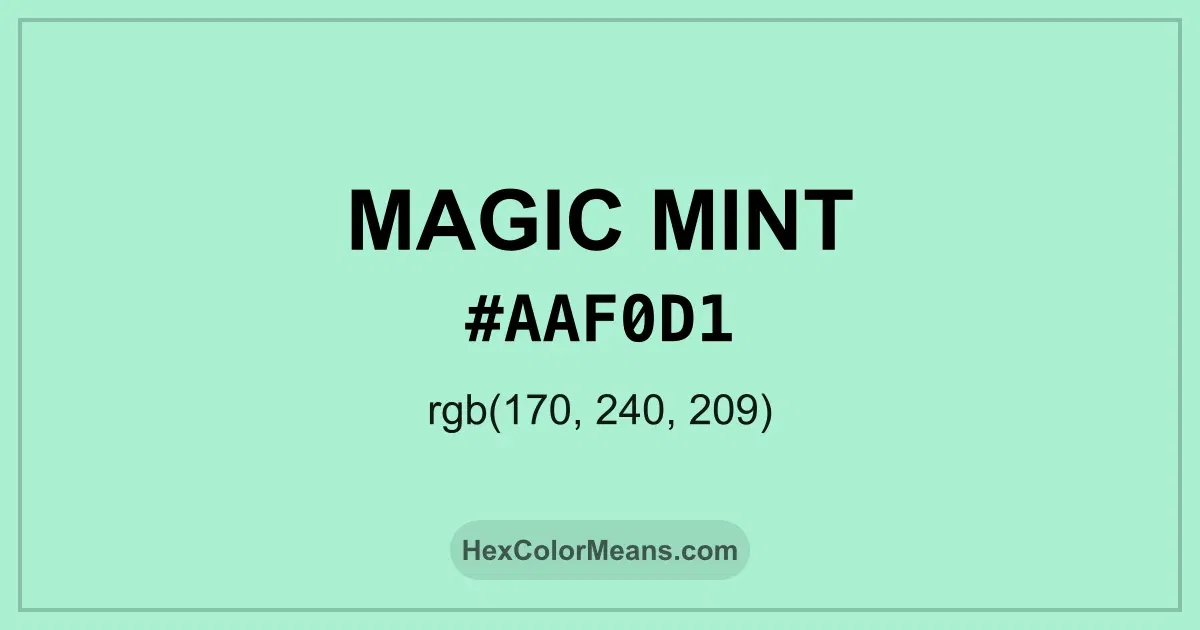 Clear image showing Magic Mint color swatch with hex value #AAF0D1 and RGB value (170,240,209)