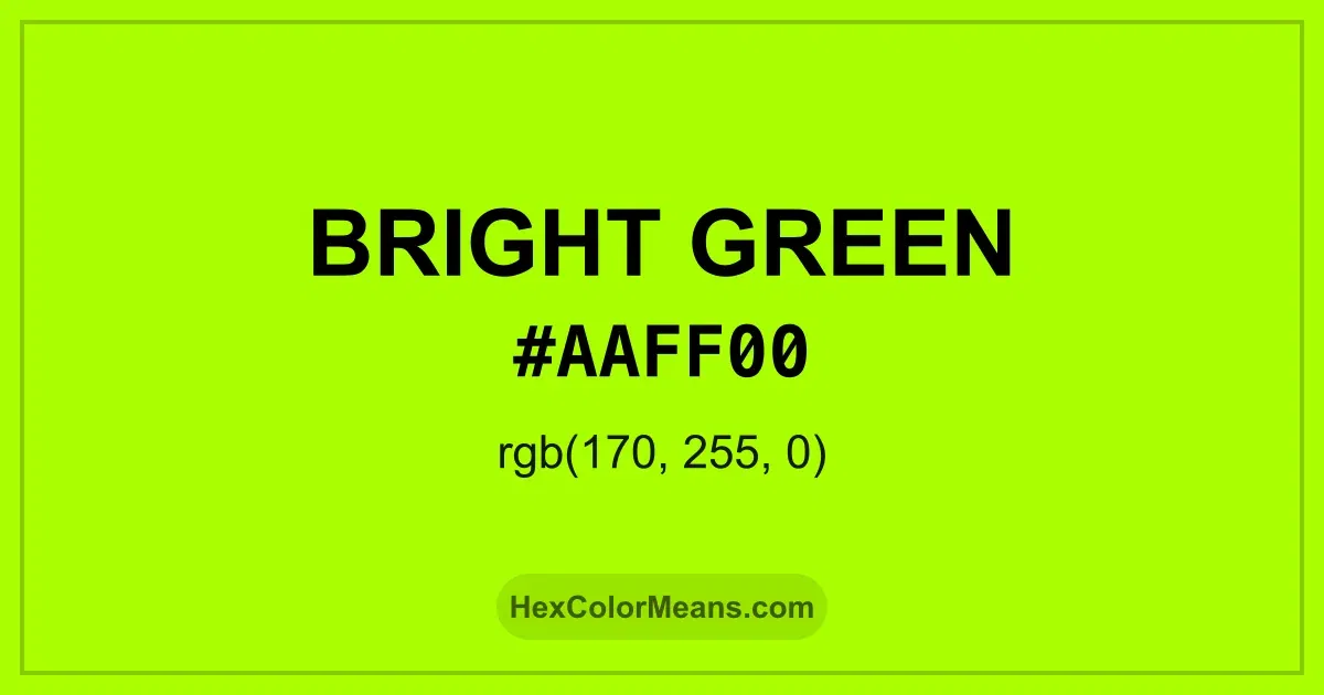 Clear image showing Bright Green color swatch with hex value #AAFF00 and RGB value (170,255,0)