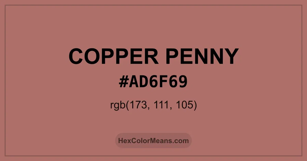 Clear image showing Copper Penny color swatch with hex value #AD6F69 and RGB value (173,111,105)