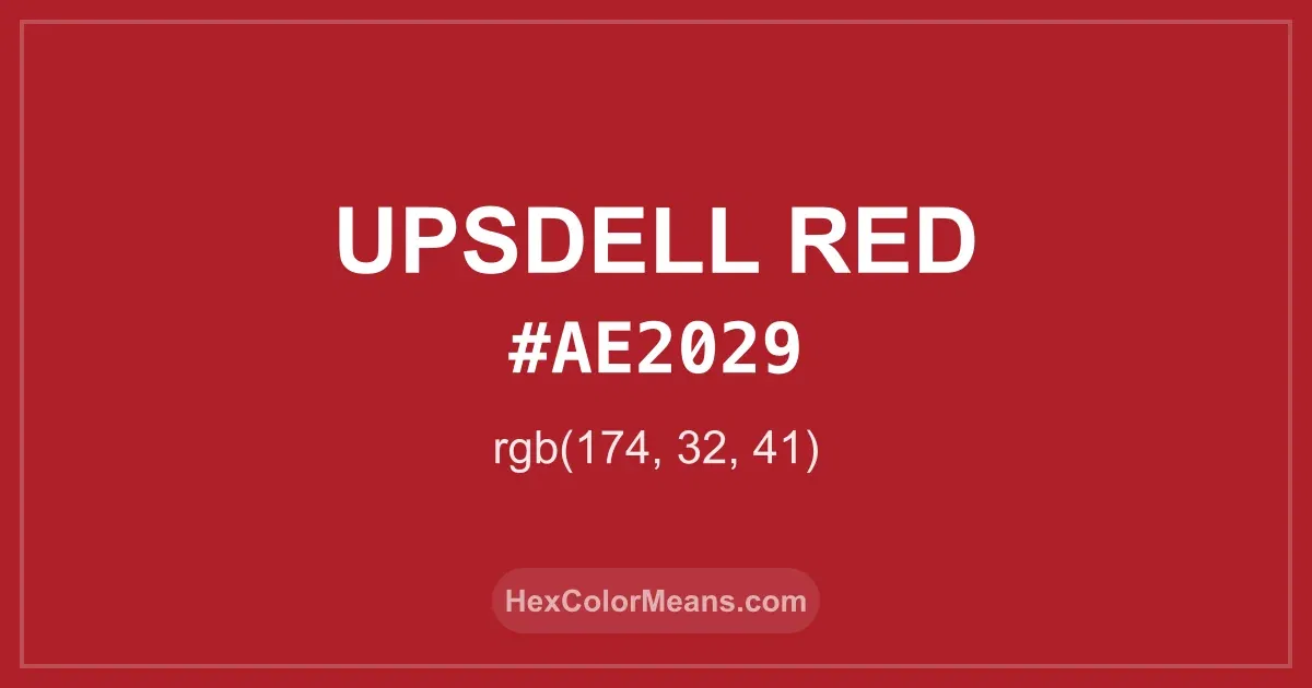 Clear image showing Upsdell Red color swatch with hex value #AE2029 and RGB value (174,32,41)