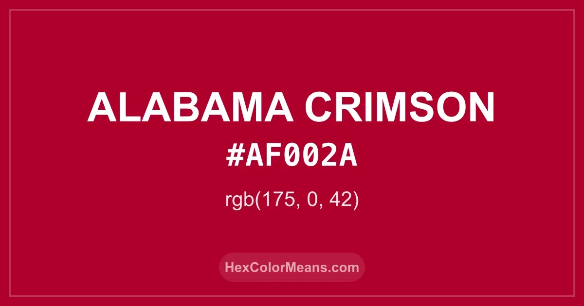 Clear image showing Alabama Crimson color swatch with hex value #AF002A and RGB value (175,0,42)
