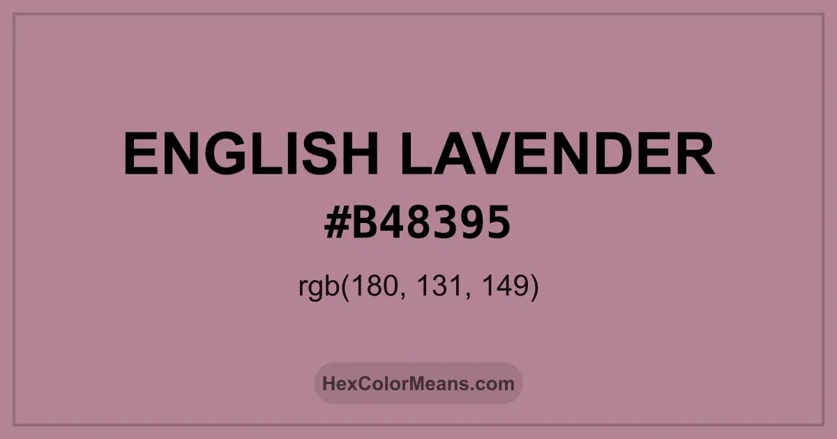 Clear image showing English Lavender color swatch with hex value #B48395 and RGB value (180,131,149)