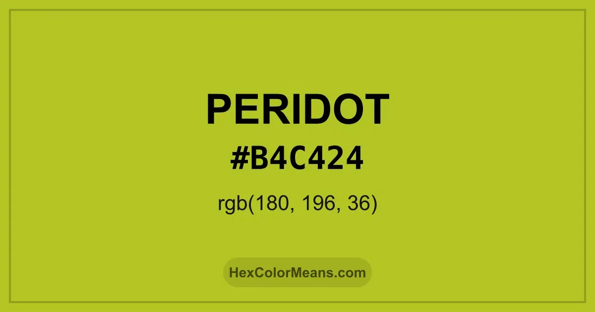 Clear image showing Peridot color swatch with hex value #B4C424 and RGB value (180,196,36)