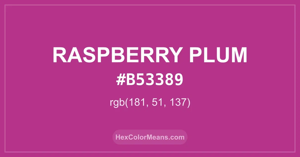 Clear image showing Raspberry Plum color swatch with hex value #B53389 and RGB value (181,51,137)