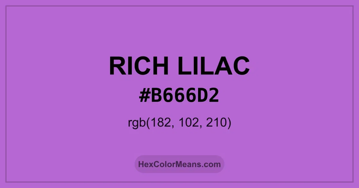 Clear image showing Rich Lilac color swatch with hex value #B666D2 and RGB value (182,102,210)
