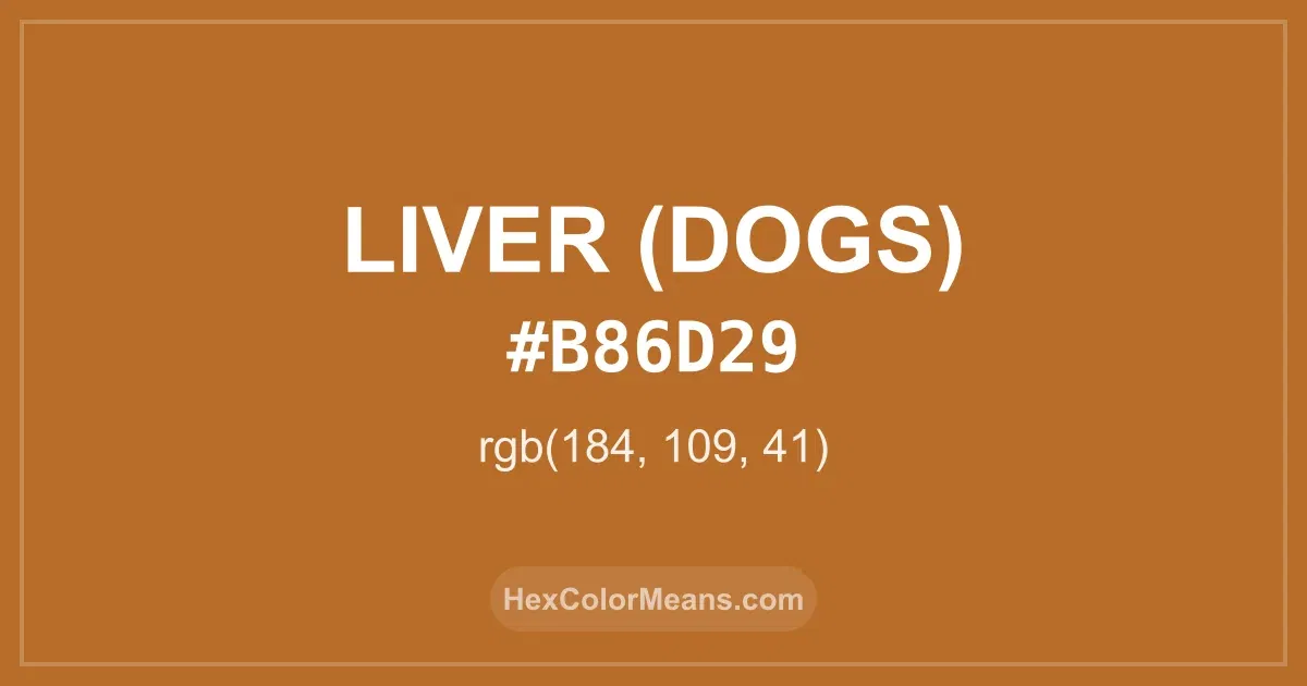 Clear image showing Liver (Dogs) color swatch with hex value #B86D29 and RGB value (184,109,41)