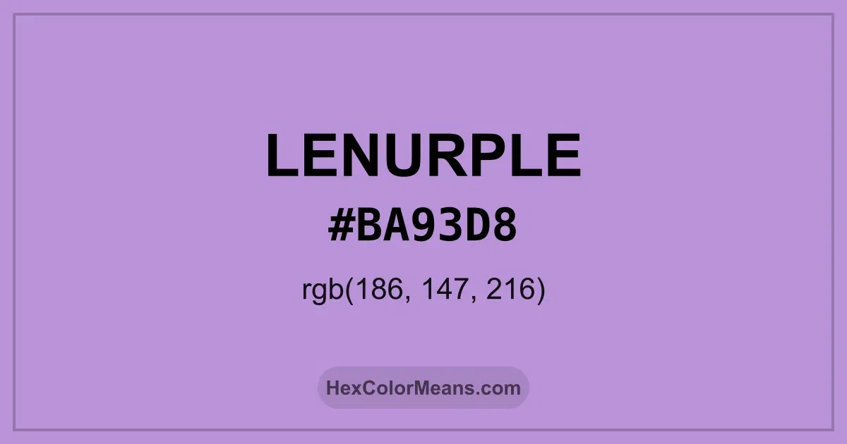 Clear image showing Lenurple color swatch with hex value #BA93D8 and RGB value (186,147,216)