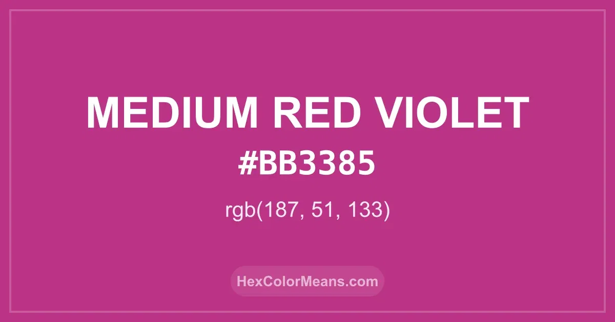 Clear image showing Medium Red Violet color swatch with hex value #BB3385 and RGB value (187,51,133)