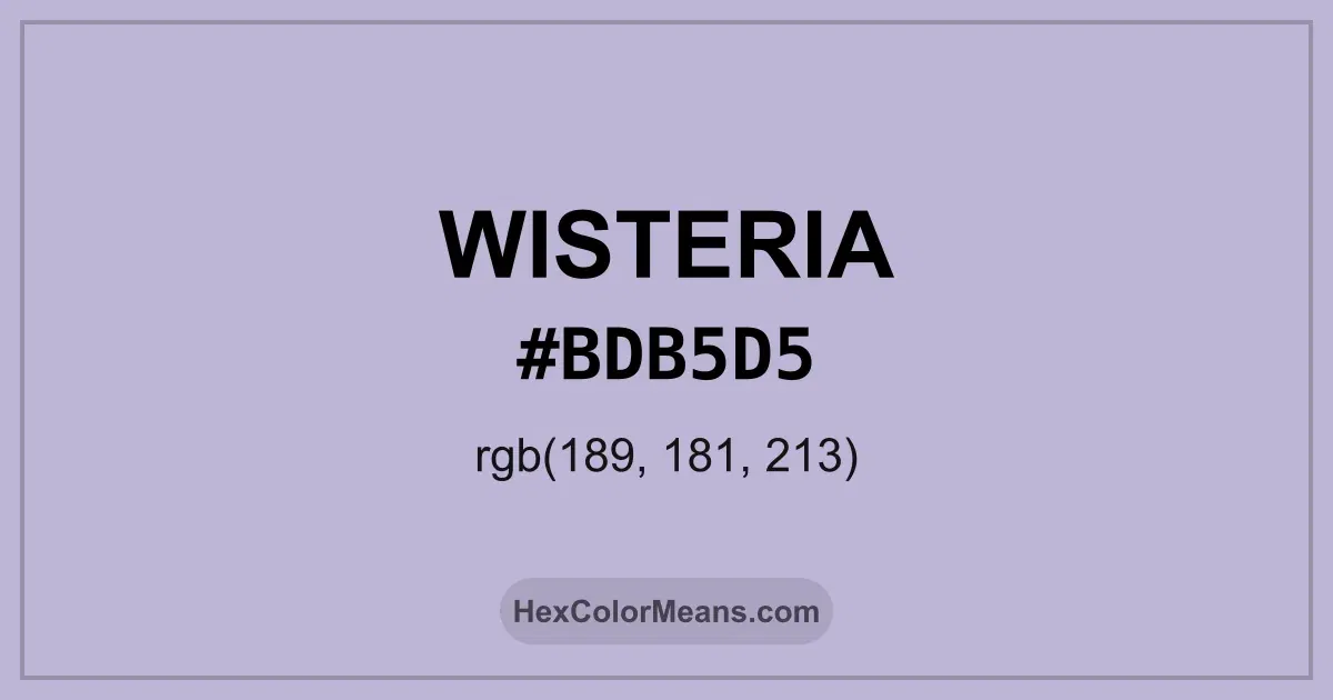 Clear image showing Wisteria color swatch with hex value #BDB5D5 and RGB value (189,181,213)