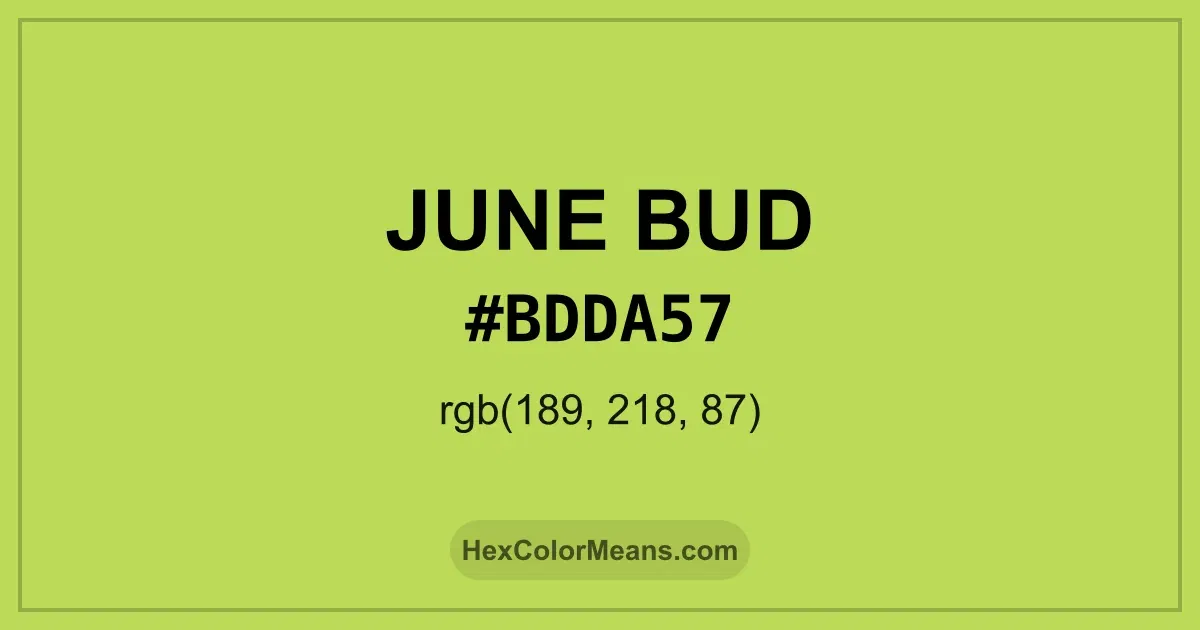 Clear image showing June Bud color swatch with hex value #BDDA57 and RGB value (189,218,87)