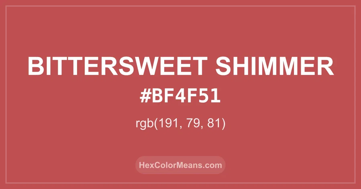 Clear image showing Bittersweet Shimmer color swatch with hex value #BF4F51 and RGB value (191,79,81)