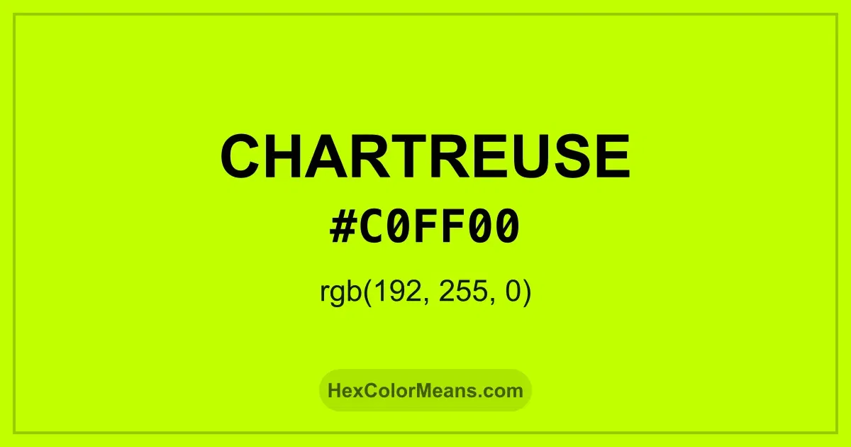 Clear image showing Chartreuse color swatch with hex value #C0FF00 and RGB value (192,255,0)