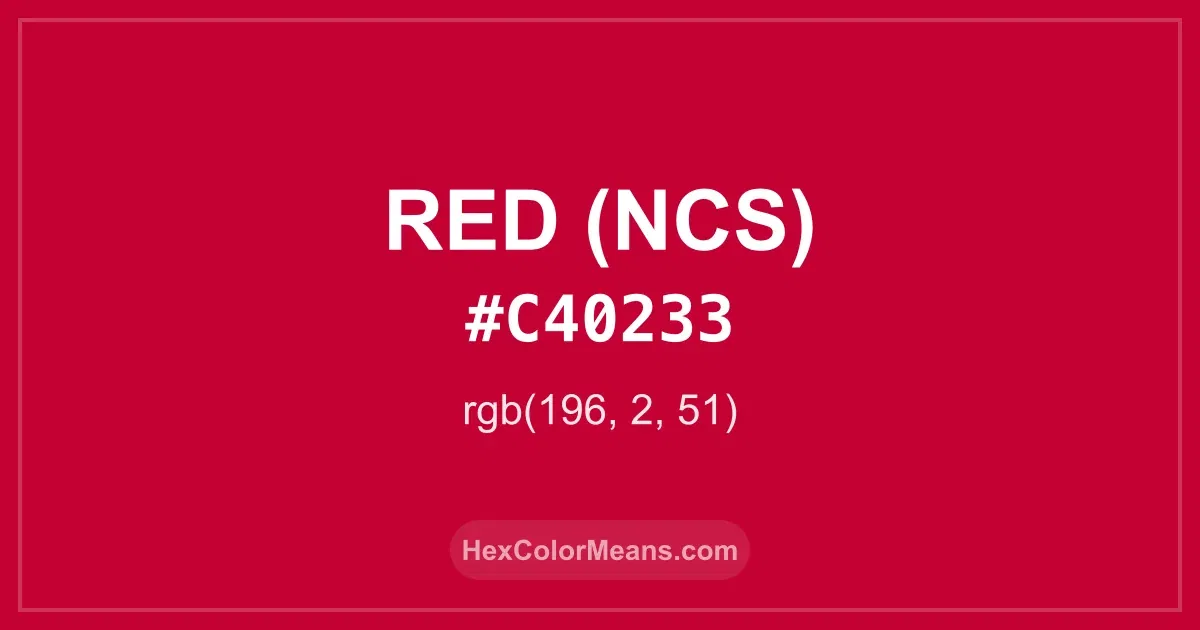 Clear image showing Red (NCS) color swatch with hex value #C40233 and RGB value (196,2,51)