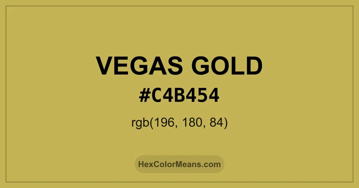Clear image showing Vegas Gold color swatch with hex value #C4B454 and RGB value (196,180,84)