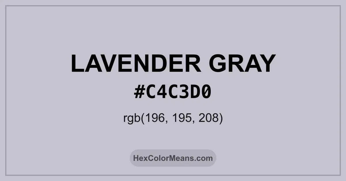 Clear image showing Lavender Gray color swatch with hex value #C4C3D0 and RGB value (196,195,208)
