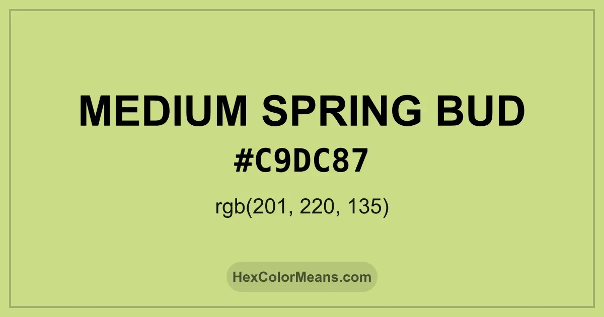 Clear image showing Medium Spring Bud color swatch with hex value #C9DC87 and RGB value (201,220,135)