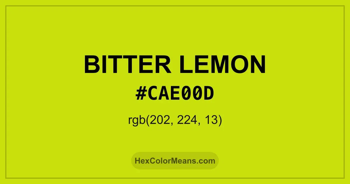 Clear image showing Bitter Lemon color swatch with hex value #CAE00D and RGB value (202,224,13)