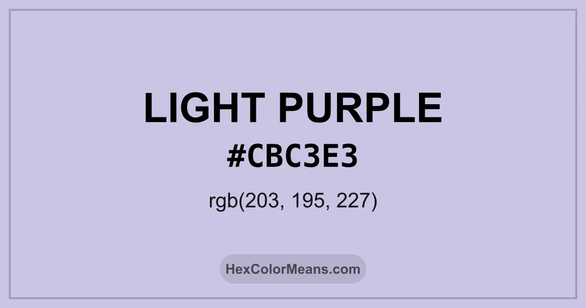 Clear image showing Light Purple color swatch with hex value #CBC3E3 and RGB value (203,195,227)