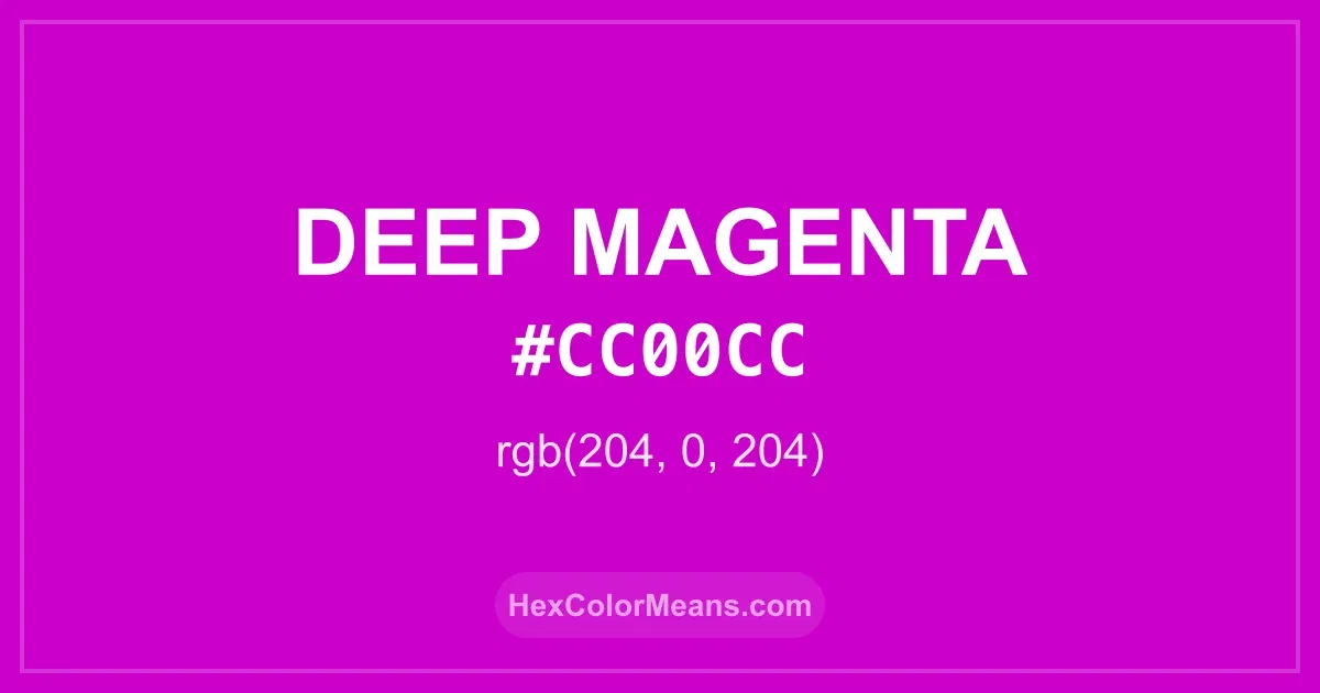 Clear image showing Deep Magenta color swatch with hex value #CC00CC and RGB value (204,0,204)