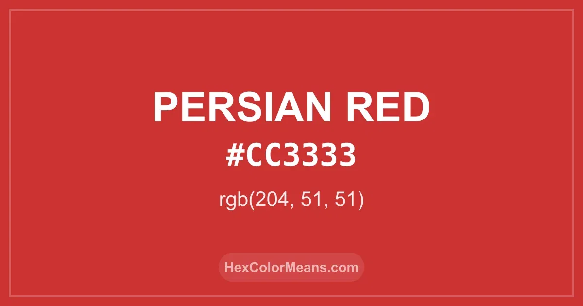 Clear image showing Persian Red color swatch with hex value #CC3333 and RGB value (204,51,51)