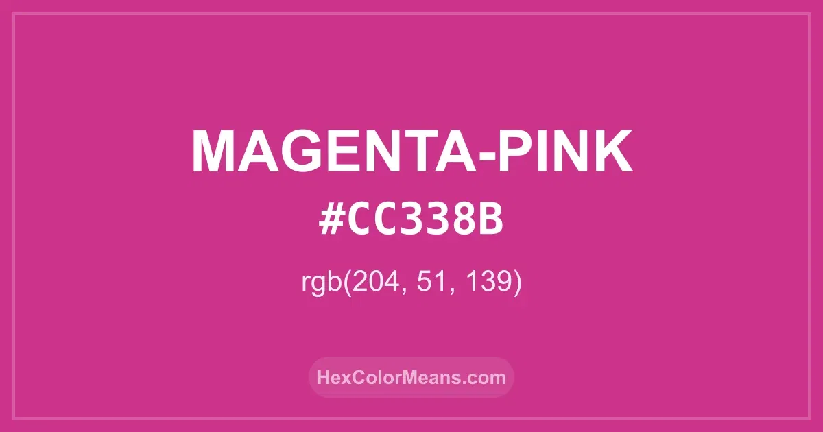 Clear image showing Magenta-Pink color swatch with hex value #CC338B and RGB value (204,51,139)