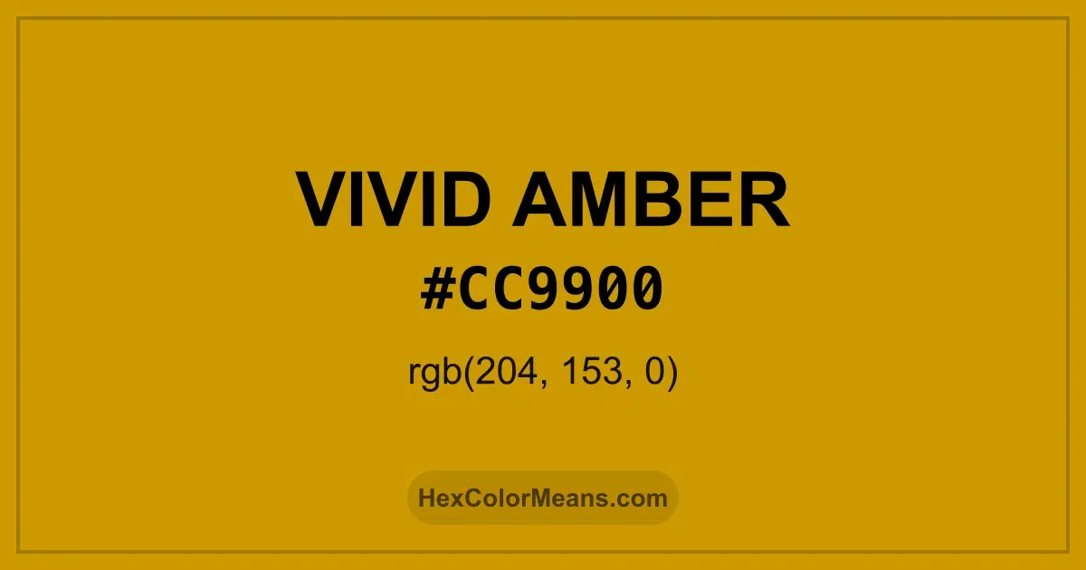 Clear image showing Vivid Amber color swatch with hex value #CC9900 and RGB value (204,153,0)