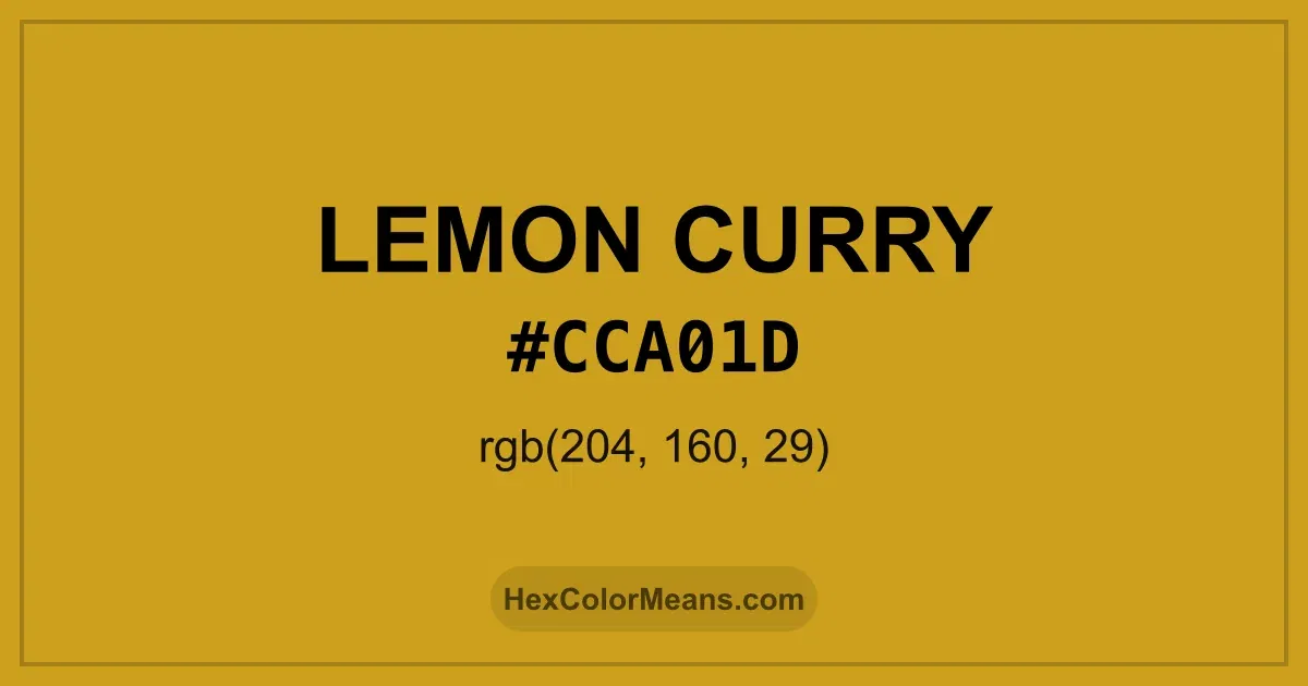 Clear image showing Lemon Curry color swatch with hex value #CCA01D and RGB value (204,160,29)