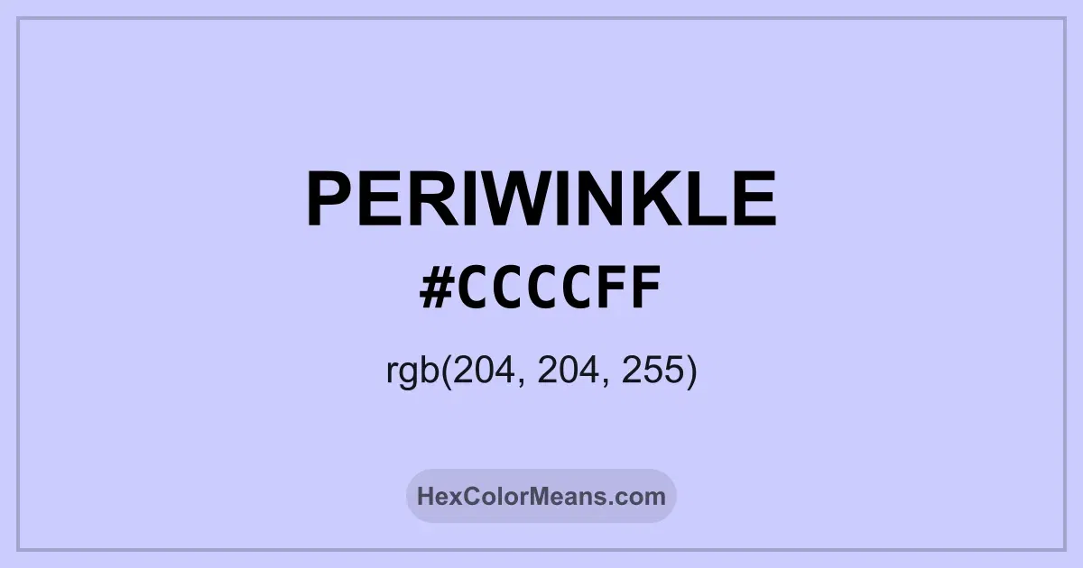 Clear image showing Periwinkle color swatch with hex value #CCCCFF and RGB value (204,204,255)