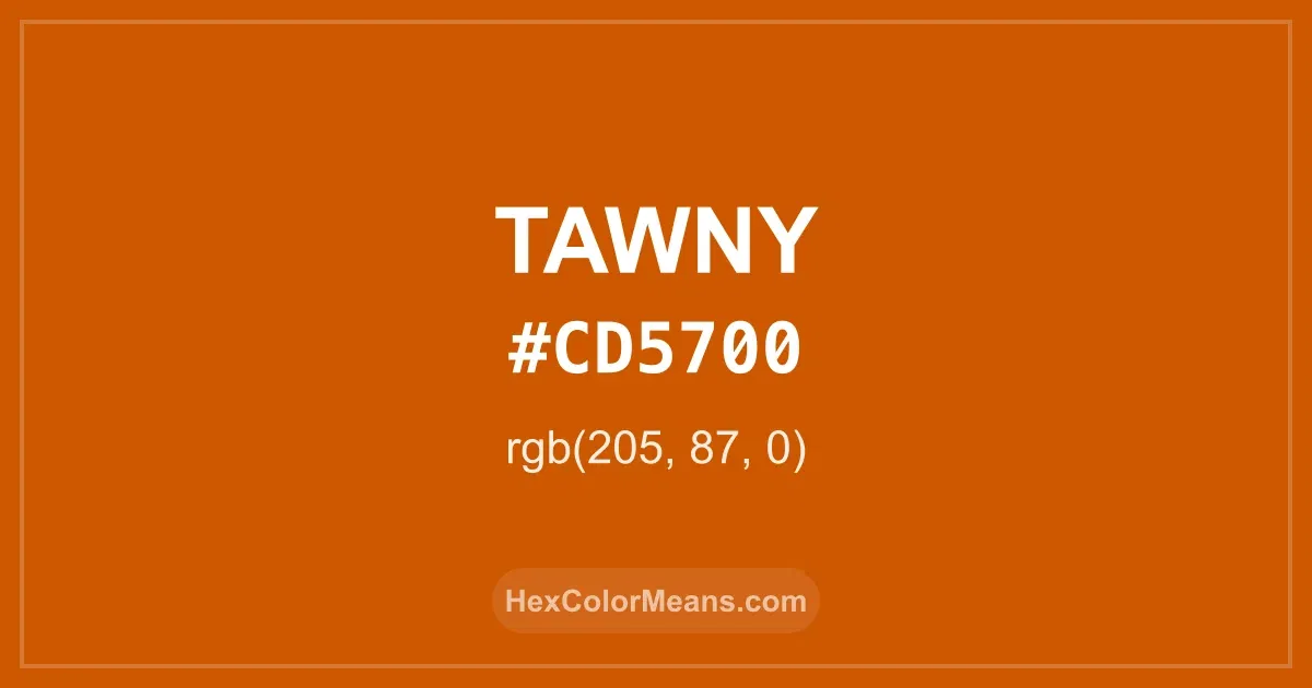 Clear image showing Tawny color swatch with hex value #CD5700 and RGB value (205,87,0)
