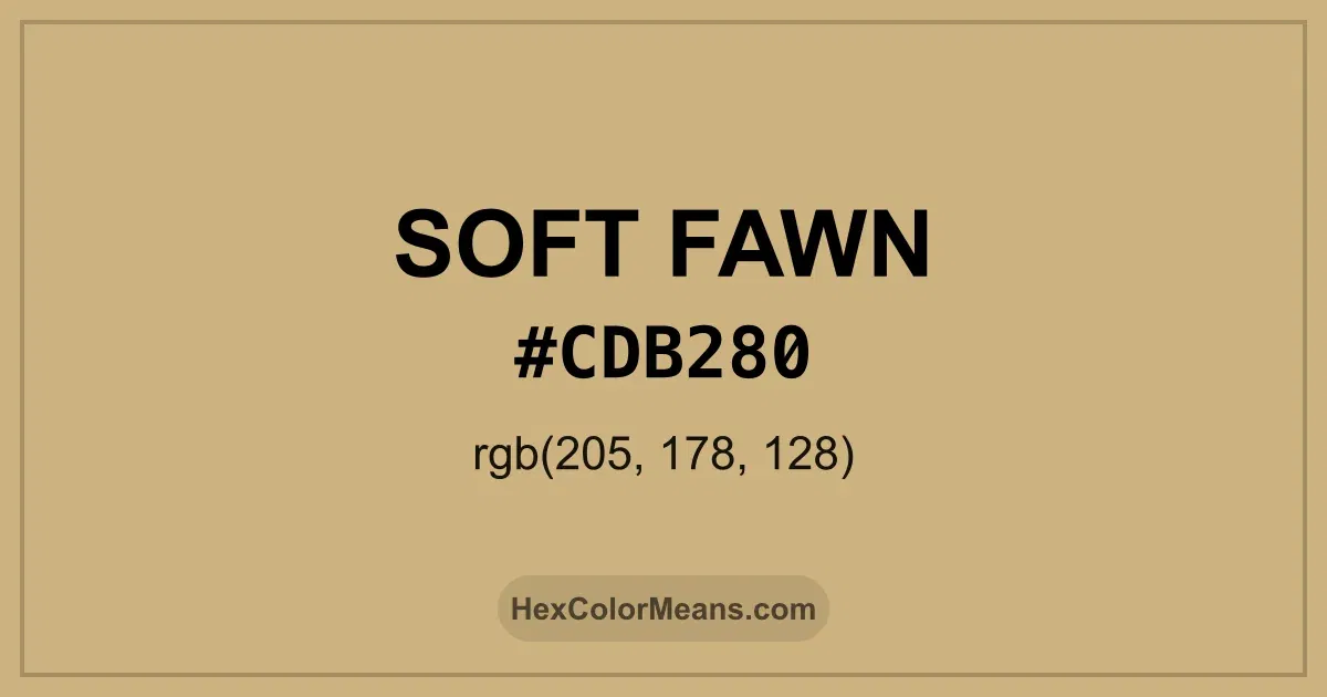 Clear image showing Soft Fawn color swatch with hex value #CDB280 and RGB value (205,178,128)