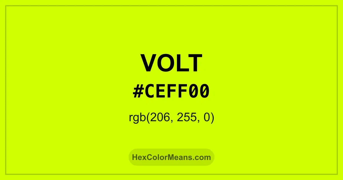 Clear image showing Volt color swatch with hex value #CEFF00 and RGB value (206,255,0)