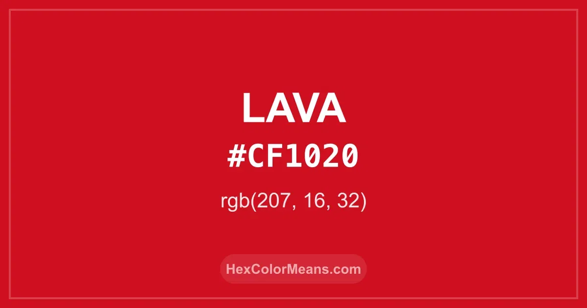 Clear image showing Lava color swatch with hex value #CF1020 and RGB value (207,16,32)