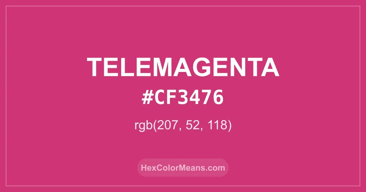 Clear image showing TeleMagenta color swatch with hex value #CF3476 and RGB value (207,52,118)